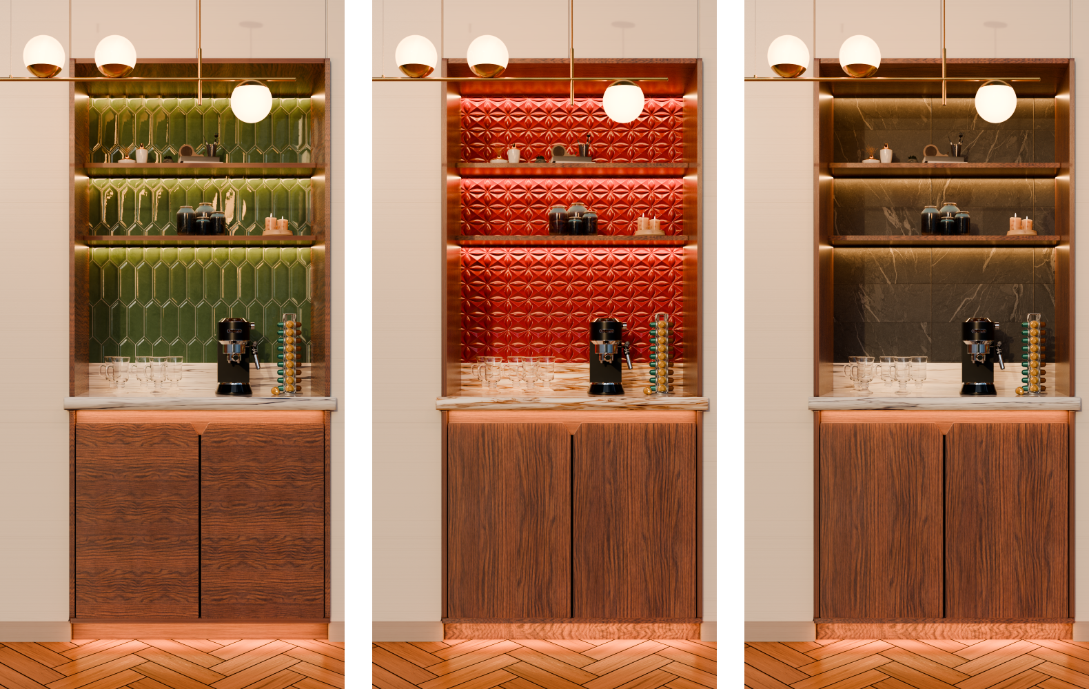 Estudo de materiais e iluminação em ambiente de café